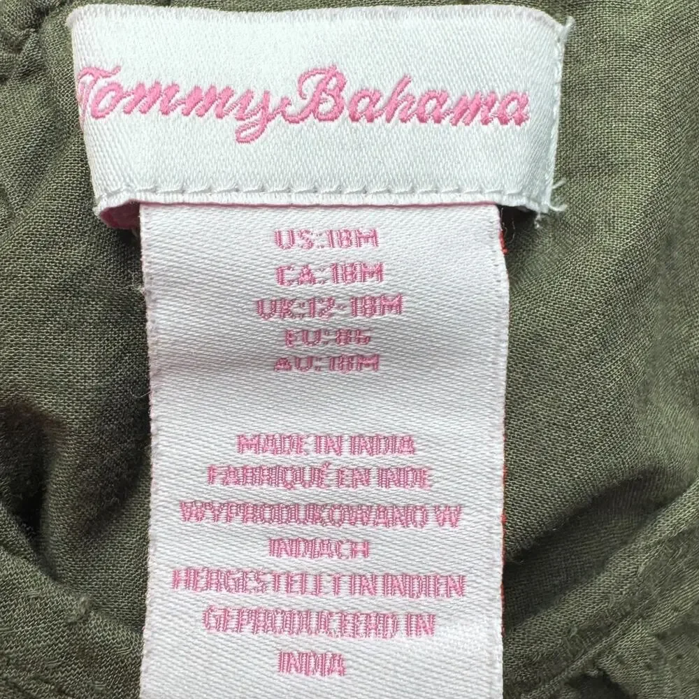 Tommy Bahama Sleeveless Cotton Dress Olive Green White 18mo